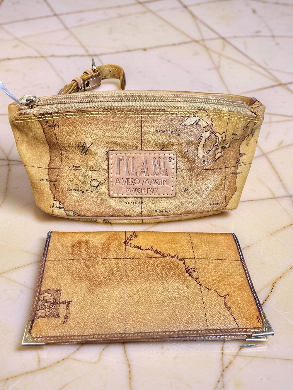 Alviero Martini 1a Classe Geo Map Belt Bag & Matching Wallet Set